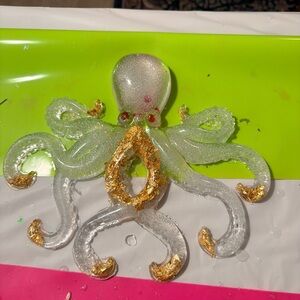 Glass Octopus Figurine with Gold Accents